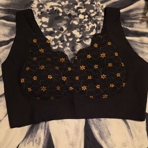 Elegant Black and Gold Floral Lace Bra